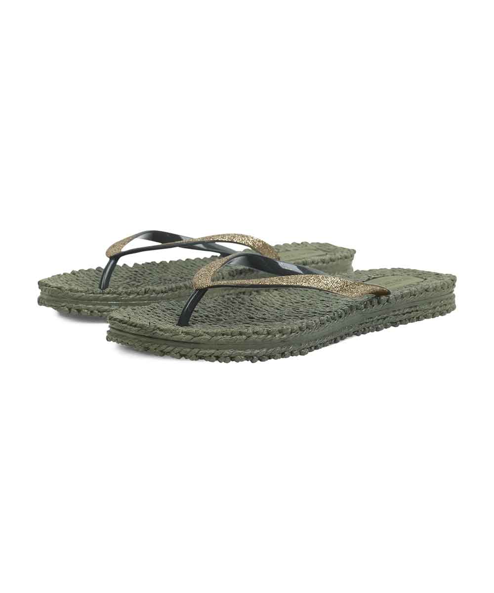 khaki flip flops