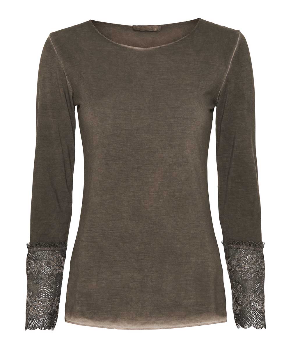 T-SHIRT LS med spets - Brun