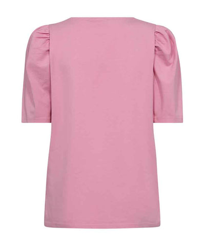 t-shirt med puffärm i rosa bak