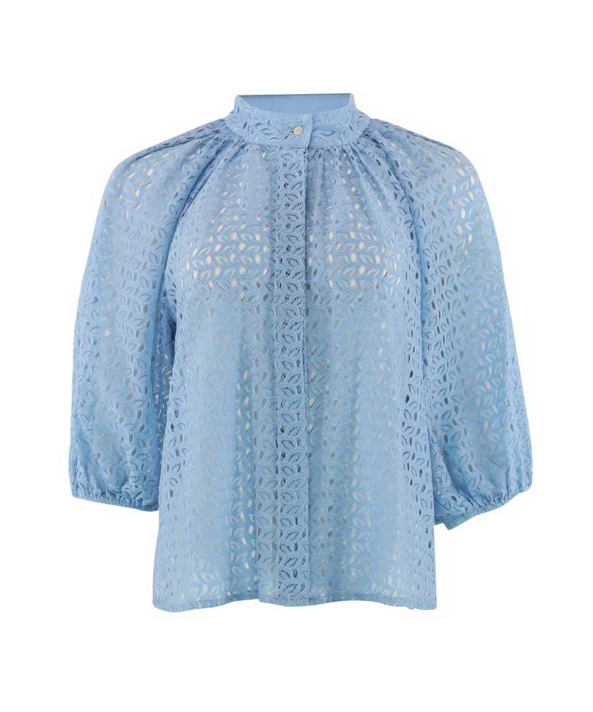Blå blus med spets
