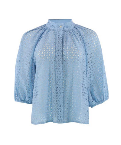 Blå blus med spets