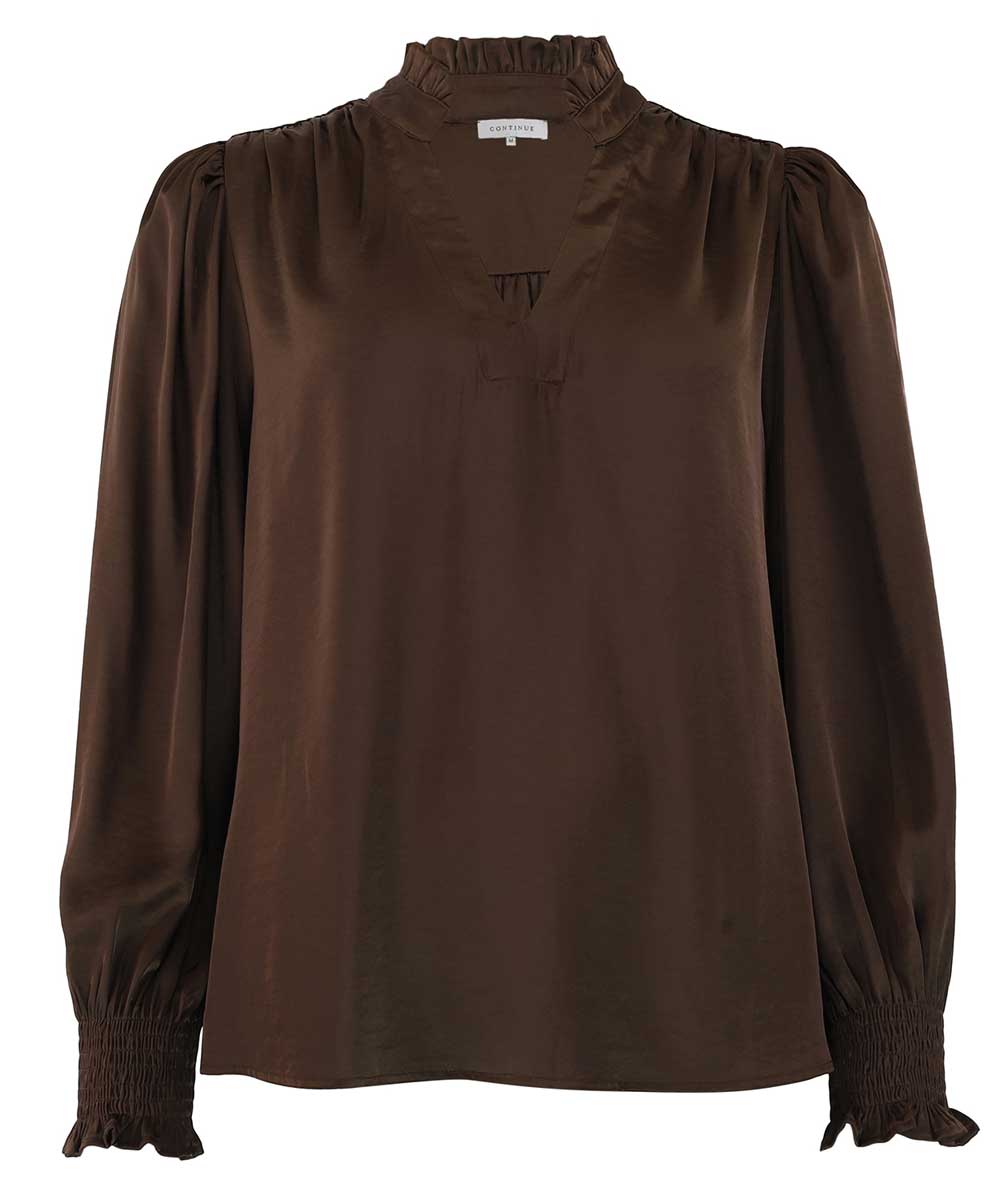 MOE Satin l/s Blus - Brun