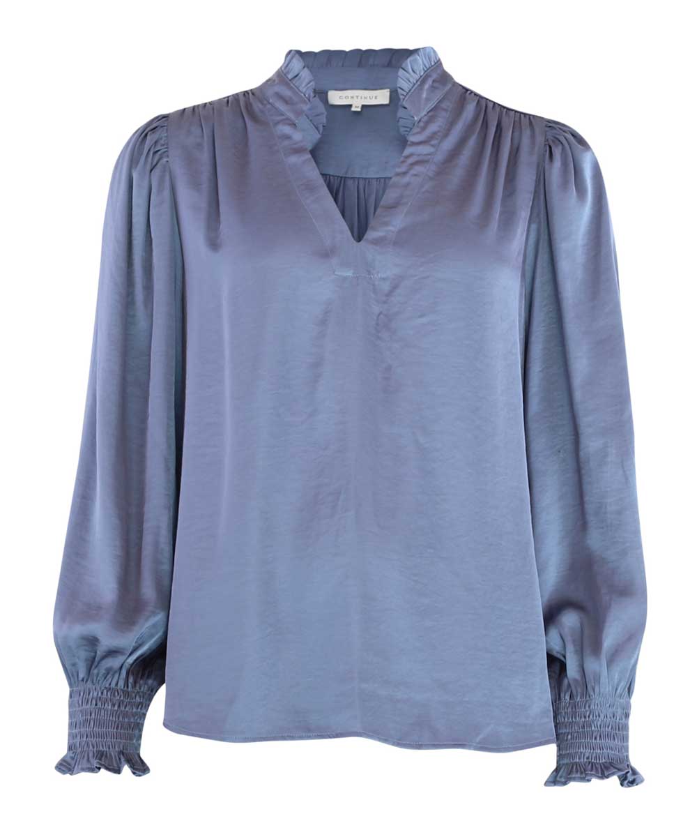 MOE Satin l/s Blus - Blå
