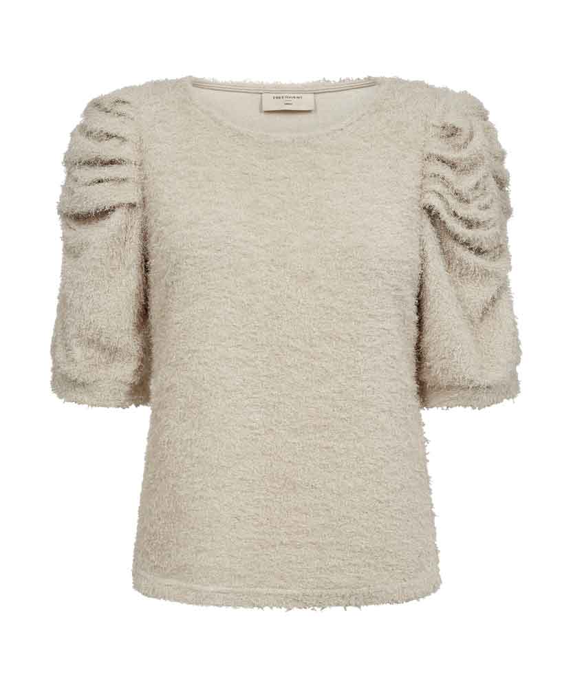 beige blus med rynkade ärmar