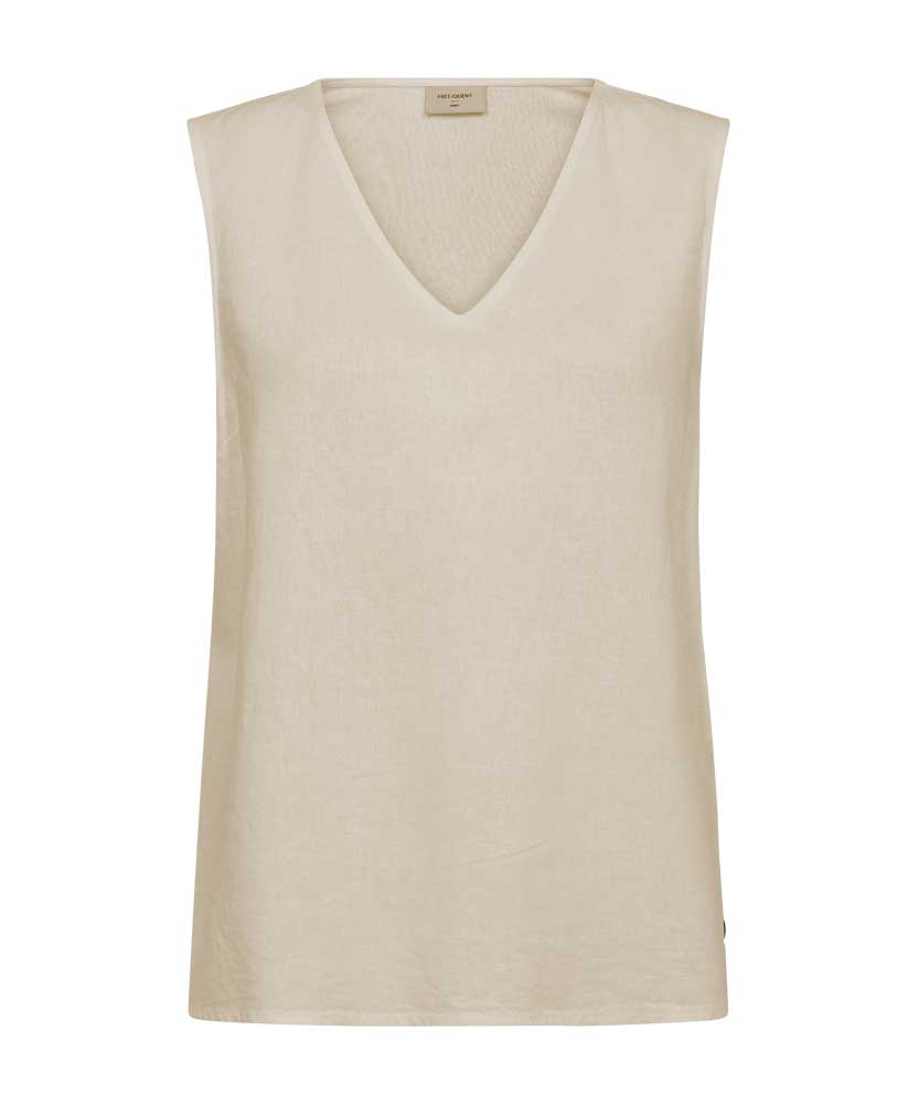 Beige linneblus med v-hals