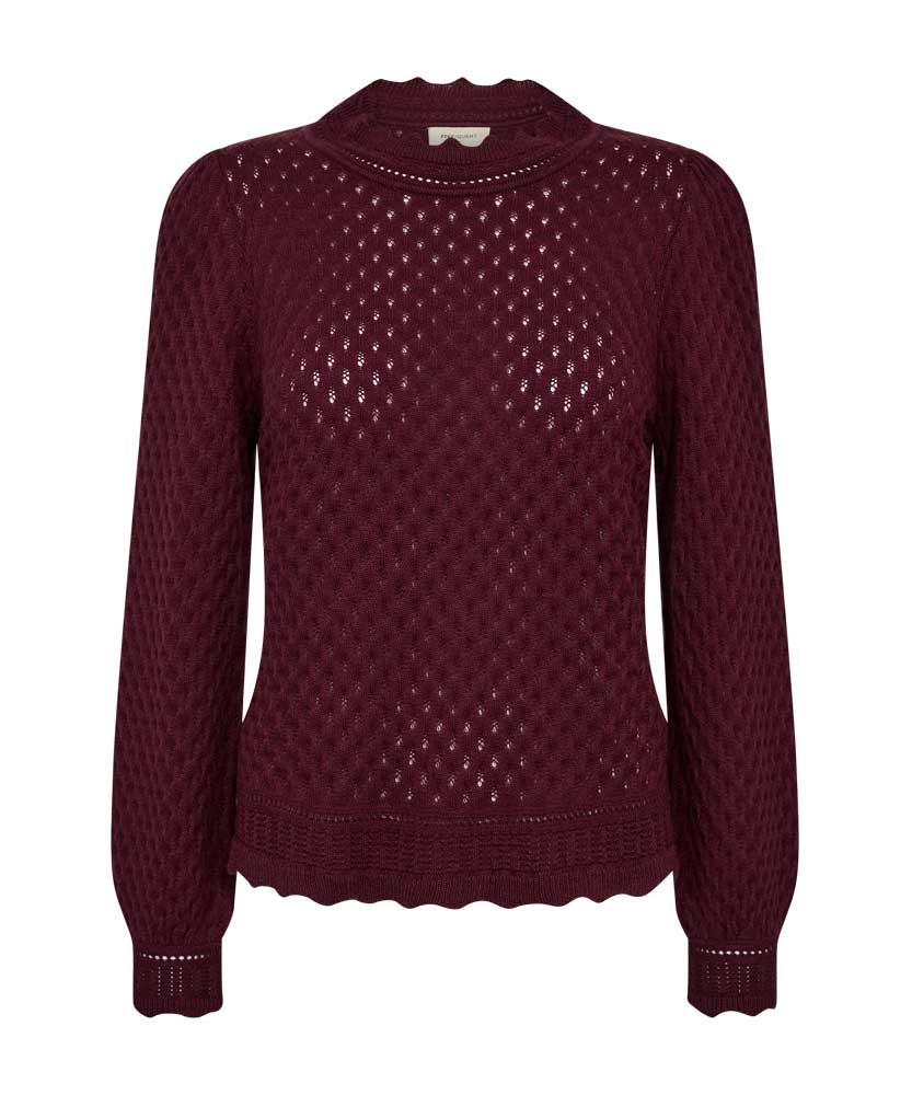 vinröd hålstickad tröja