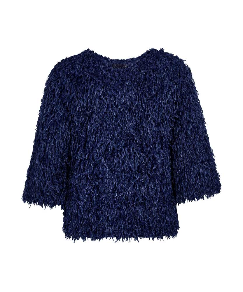 blå fluffig tröja baksida