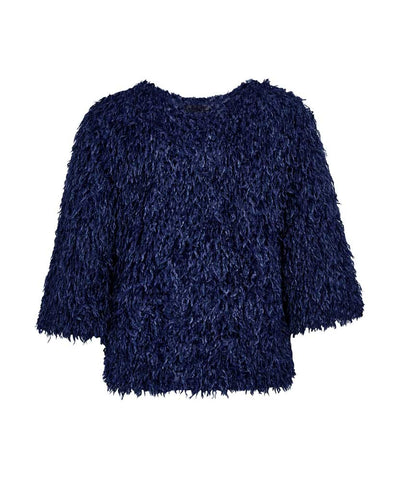 blå fluffig tröja baksida