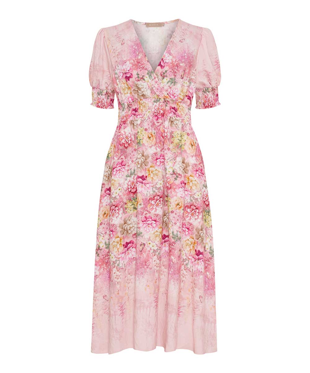 Blommig klänning i rosa