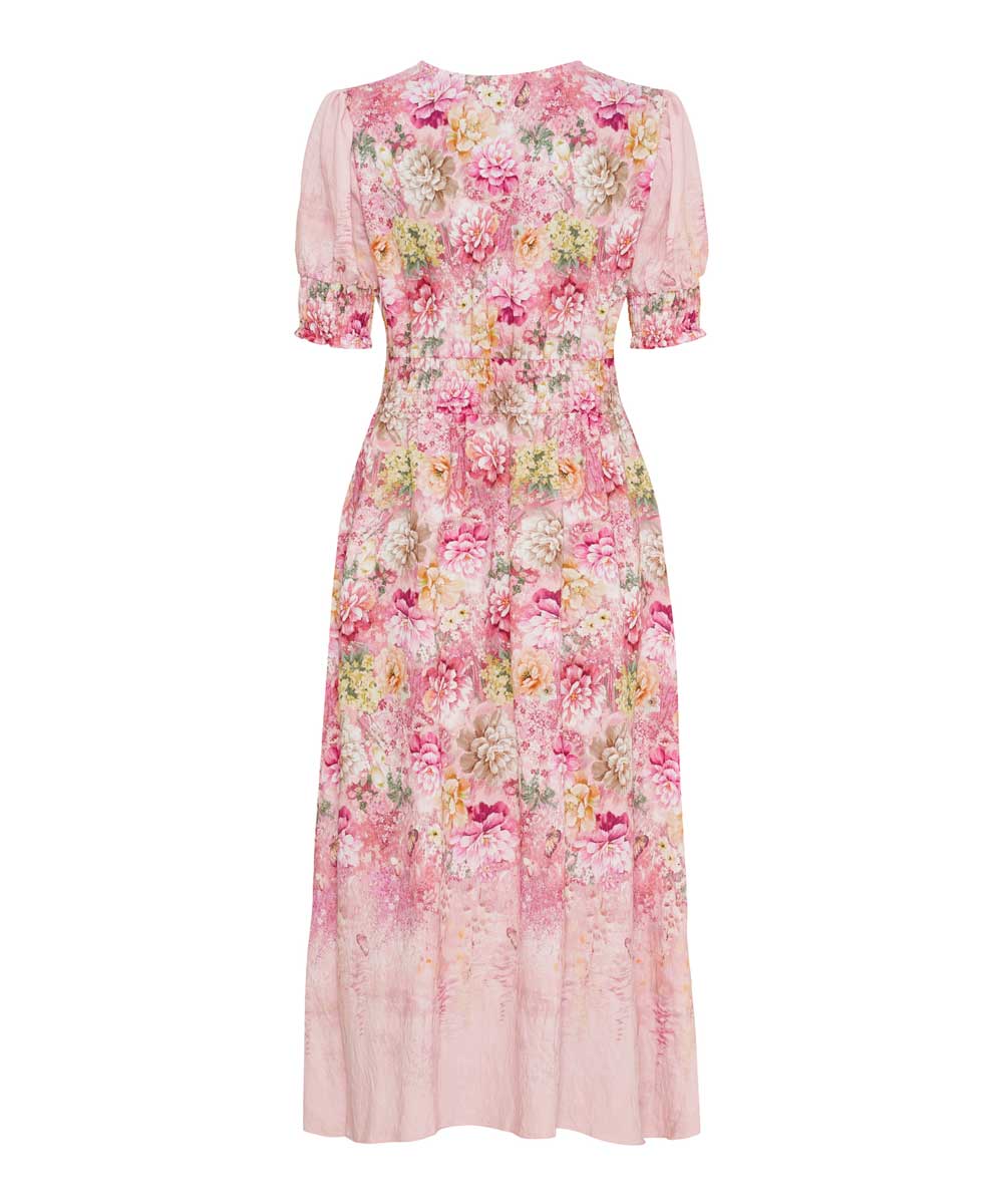 blommig klänning i rosa baksida