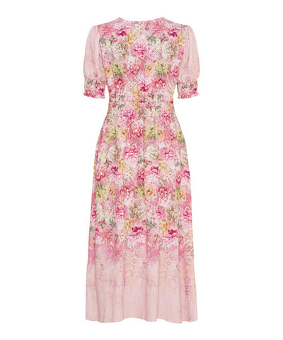 blommig klänning i rosa baksida