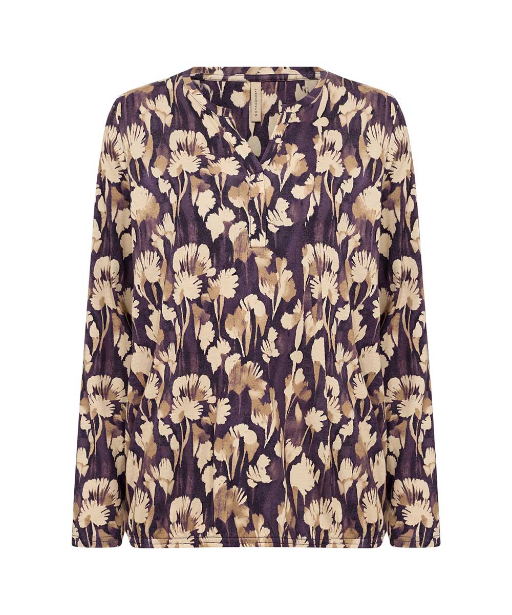 Blus med lila mönster