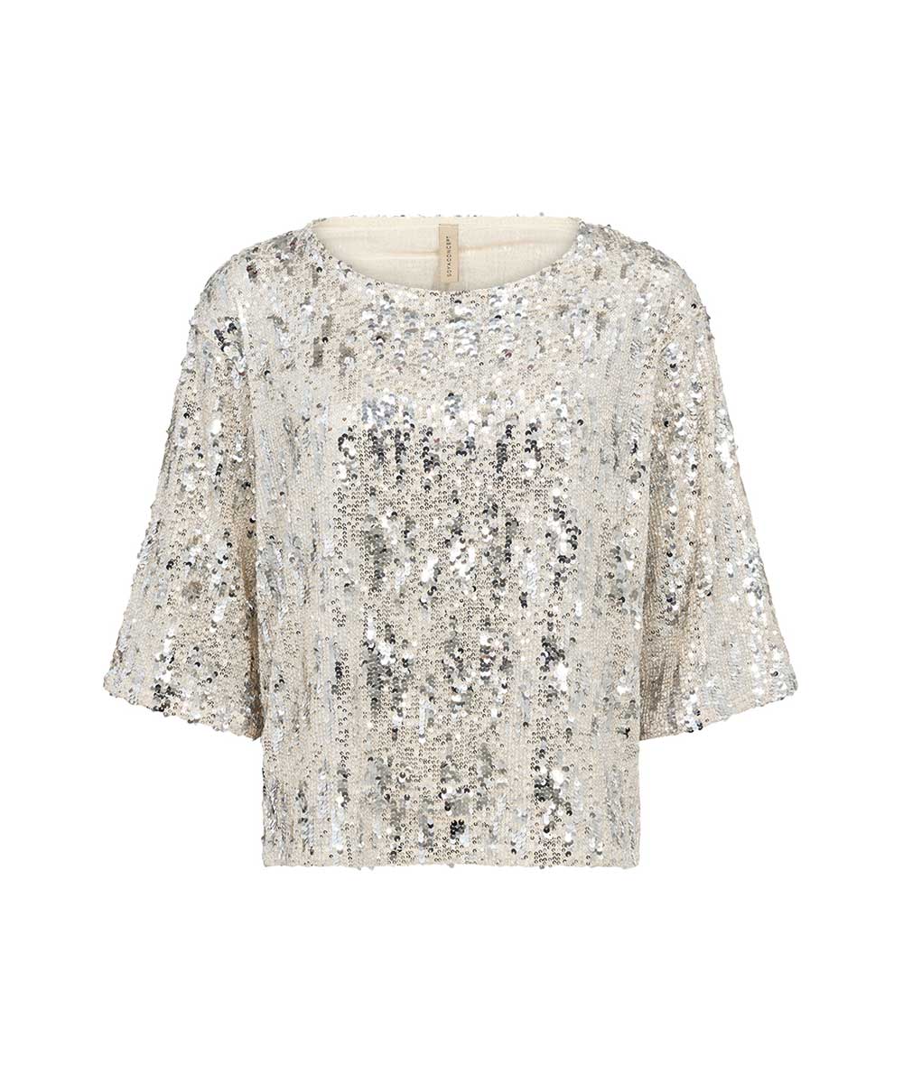 Blus med paljetter i offwhite
