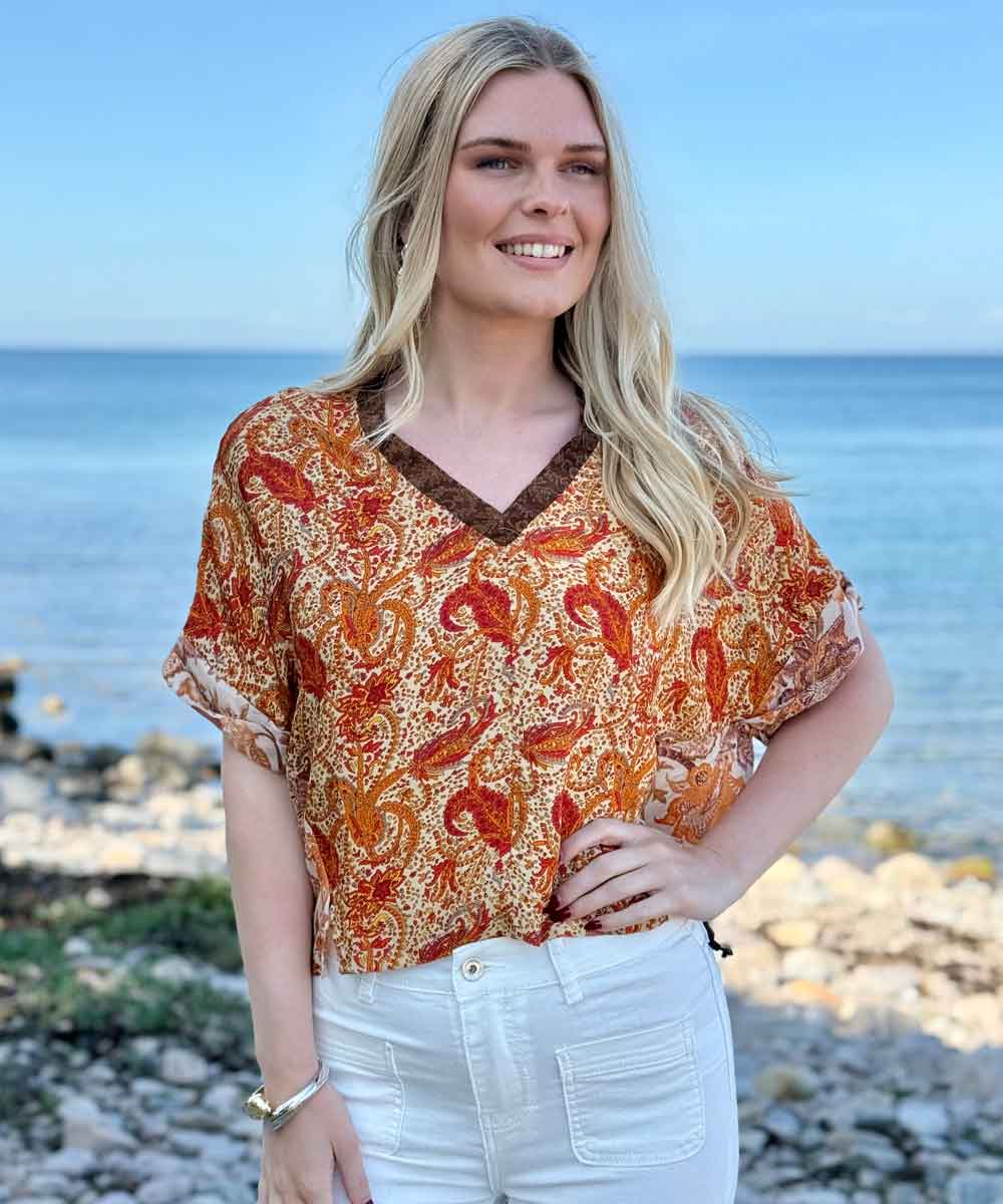 Orange/brun blus