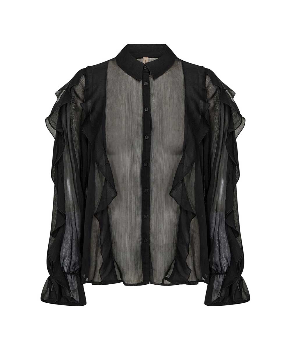 Svart blus med volanger