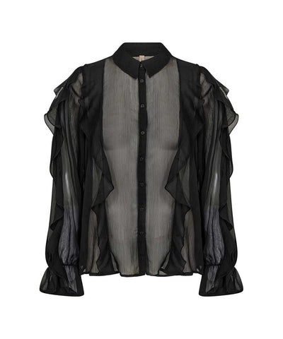 Svart blus med volanger