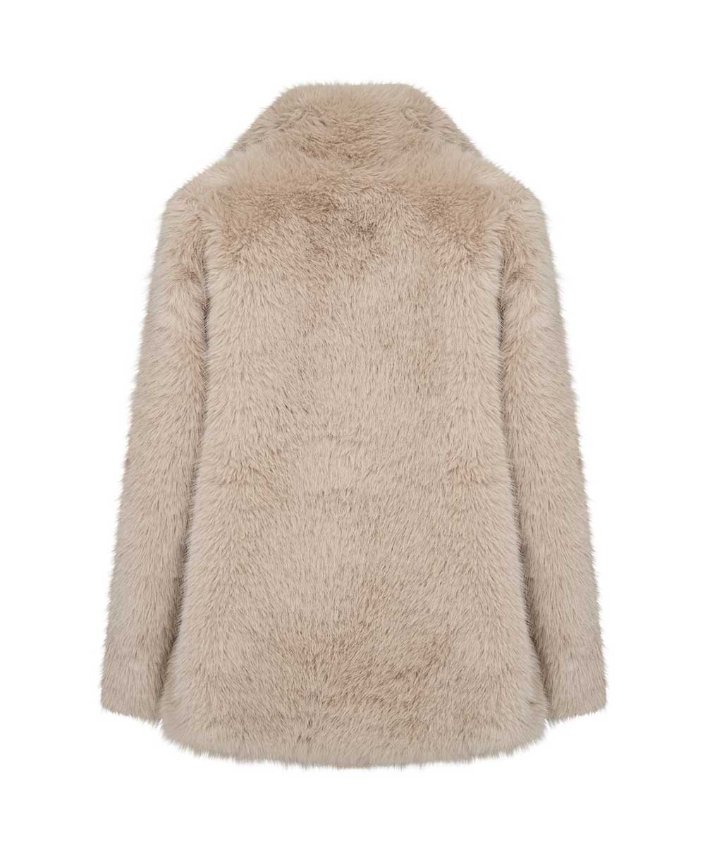 fuskpäls i beige baksida