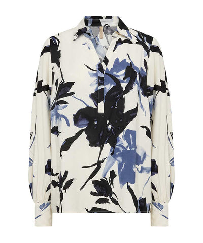 Blus med blå/svart mönster