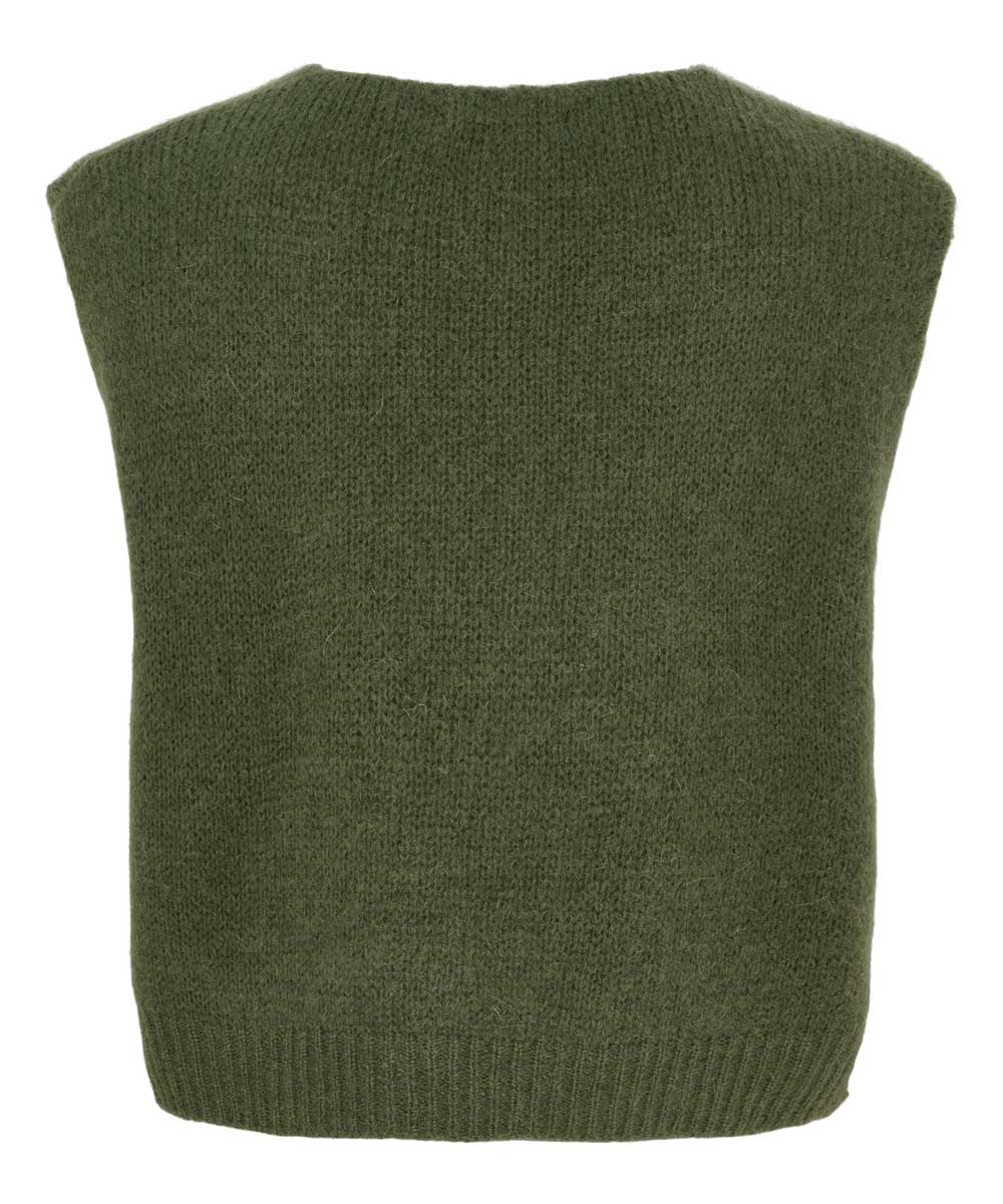 grön stickad väst baksida