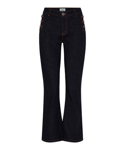 Mörkblå jeans med knappar
