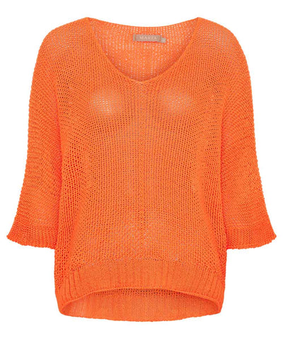 orange hålstickad tröja