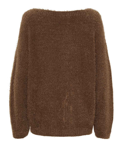 brun stickad tröja baksida