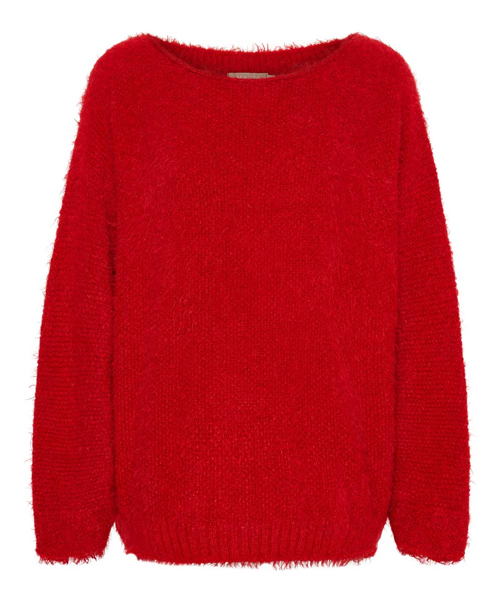 Röd tröja med fluffig textur