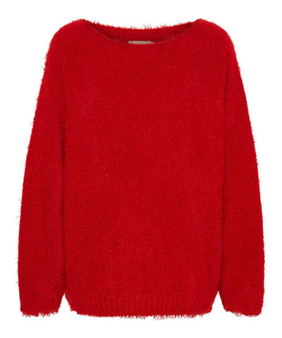 Röd tröja med fluffig textur