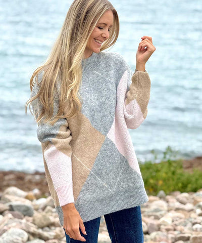 ARGYLE Stickad Tröja - Grå