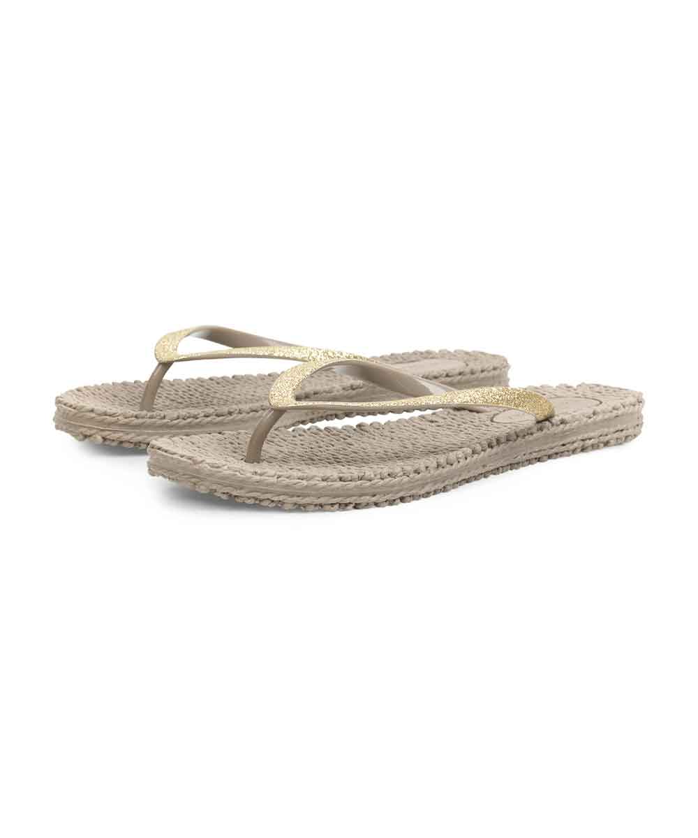 beige flip flops