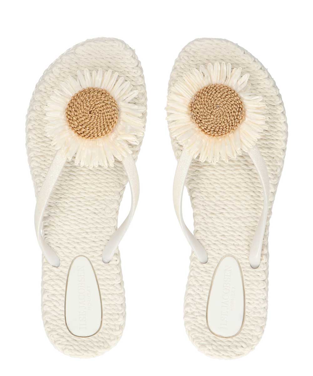 vita flip flops med blomma