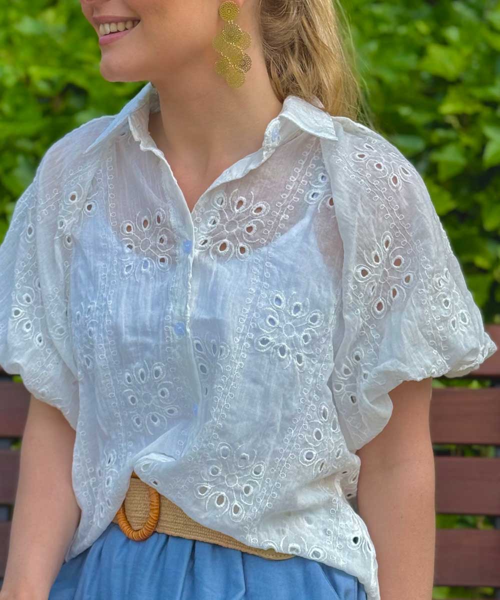 detaljer vit blus