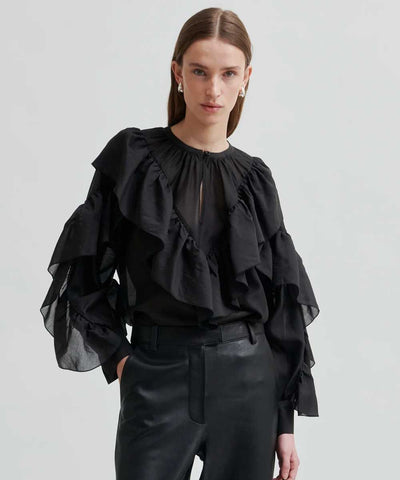 Svart frill blus