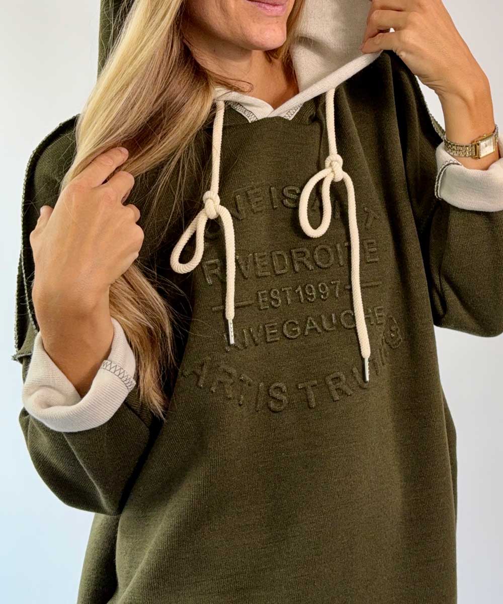 detaljer khakigrön hoodie