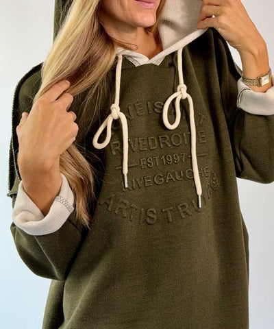 detaljer khakigrön hoodie