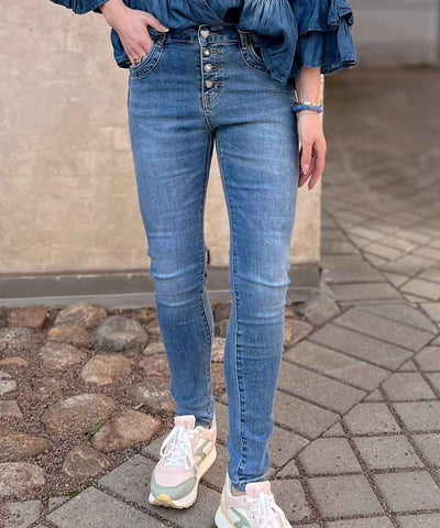 Jeans med glitterknappar blå