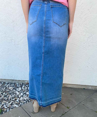 lång jeanskjol med fickor