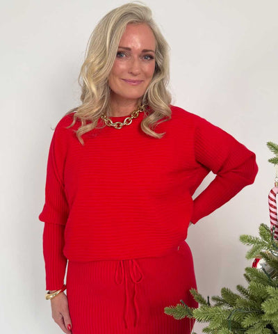 LOVA 2-delat stickat set - Röd