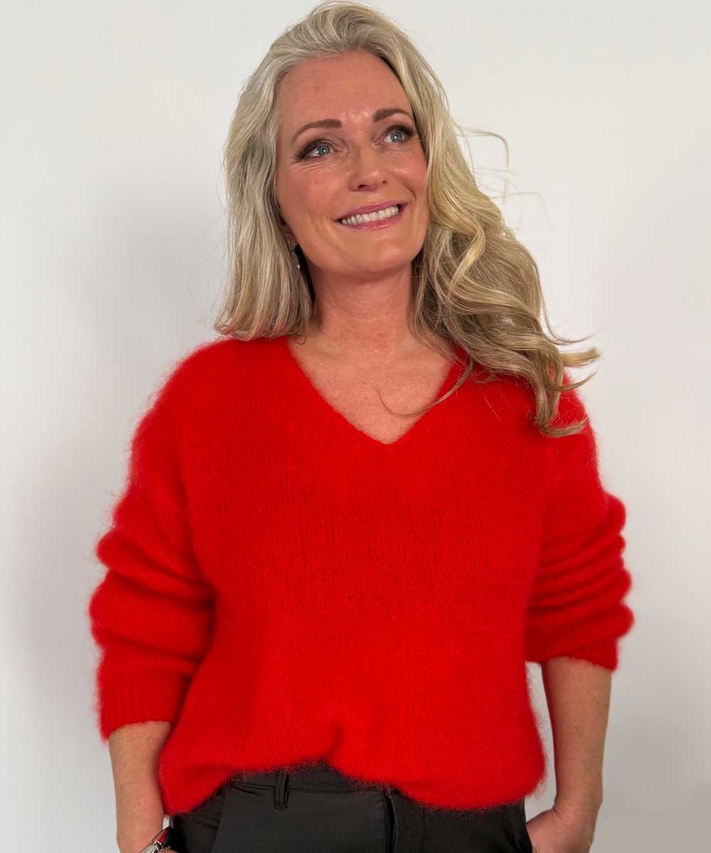 MAYA V Mohair Tröja - Röd