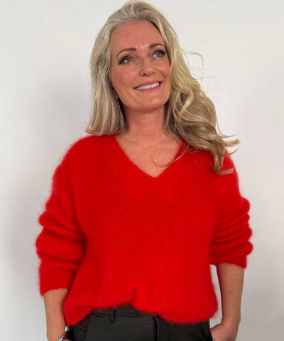 MAYA V Mohair Tröja - Röd