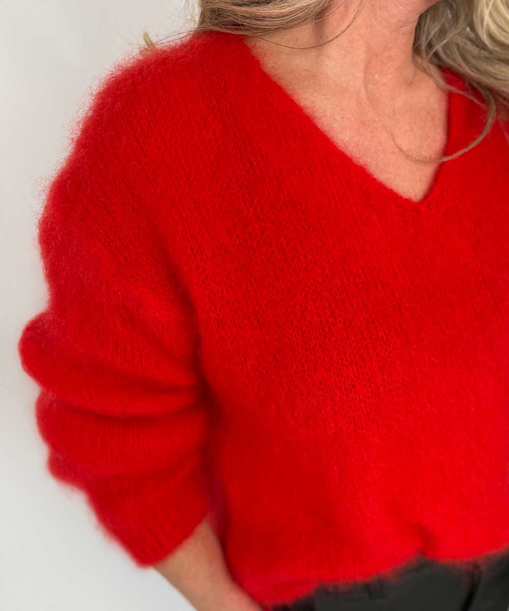 MAYA V Mohair Tröja - Röd
