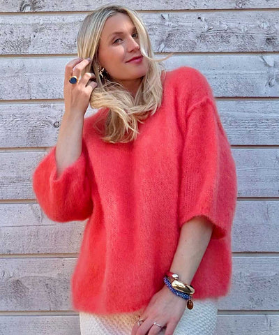 Korallfärgad mohair tröja
