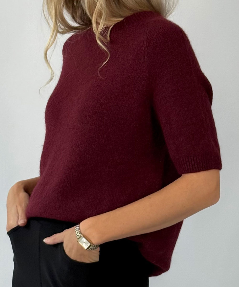 mohair tröja i vinrött