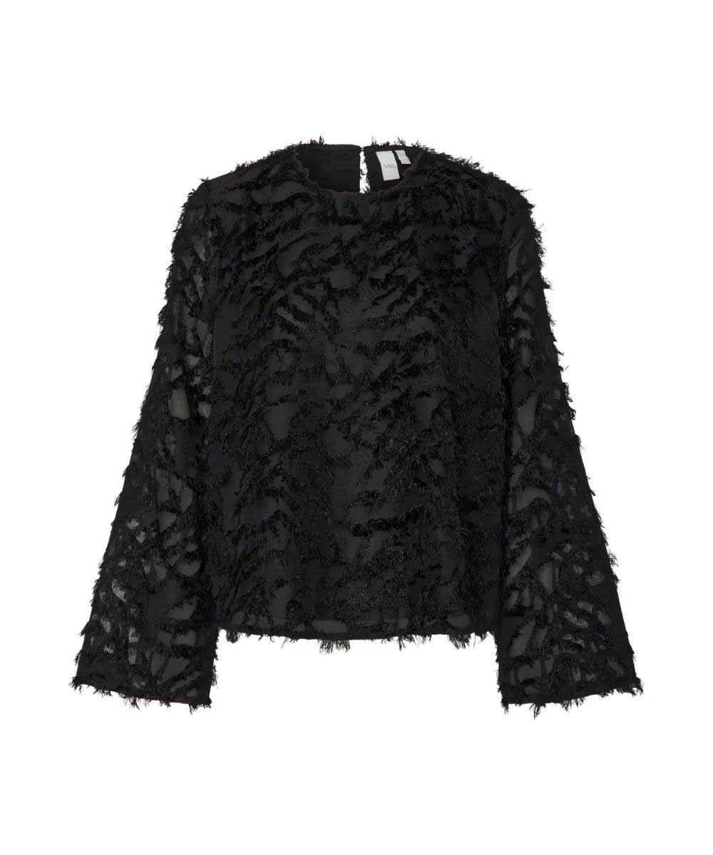 svart blus med fransar