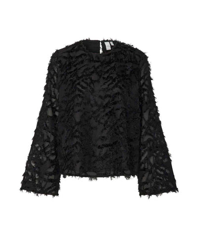 svart blus med fransar