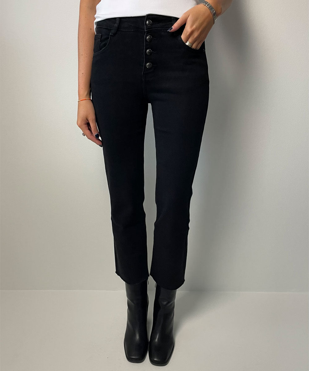 STRAIGHT Jeans m knappgylf - Svart