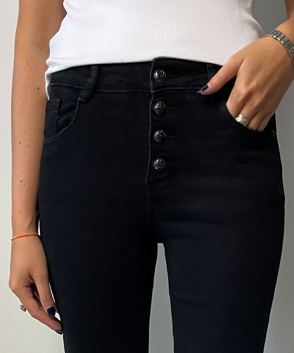 STRAIGHT Jeans m knappgylf - Svart