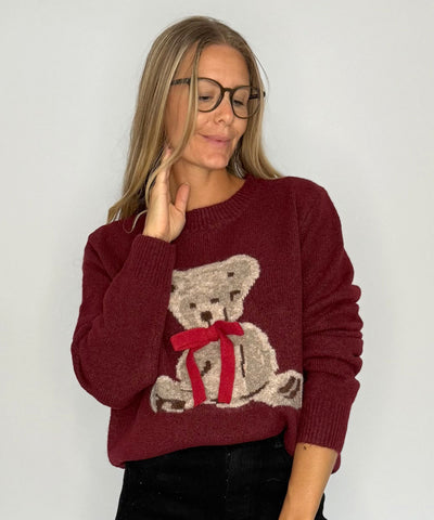 nalle tröja i vinrött