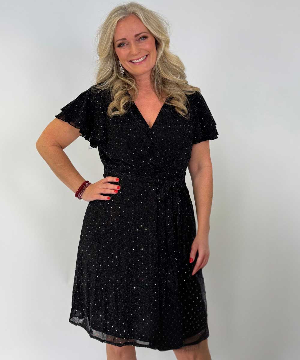 glitterklänning med omlottskärning