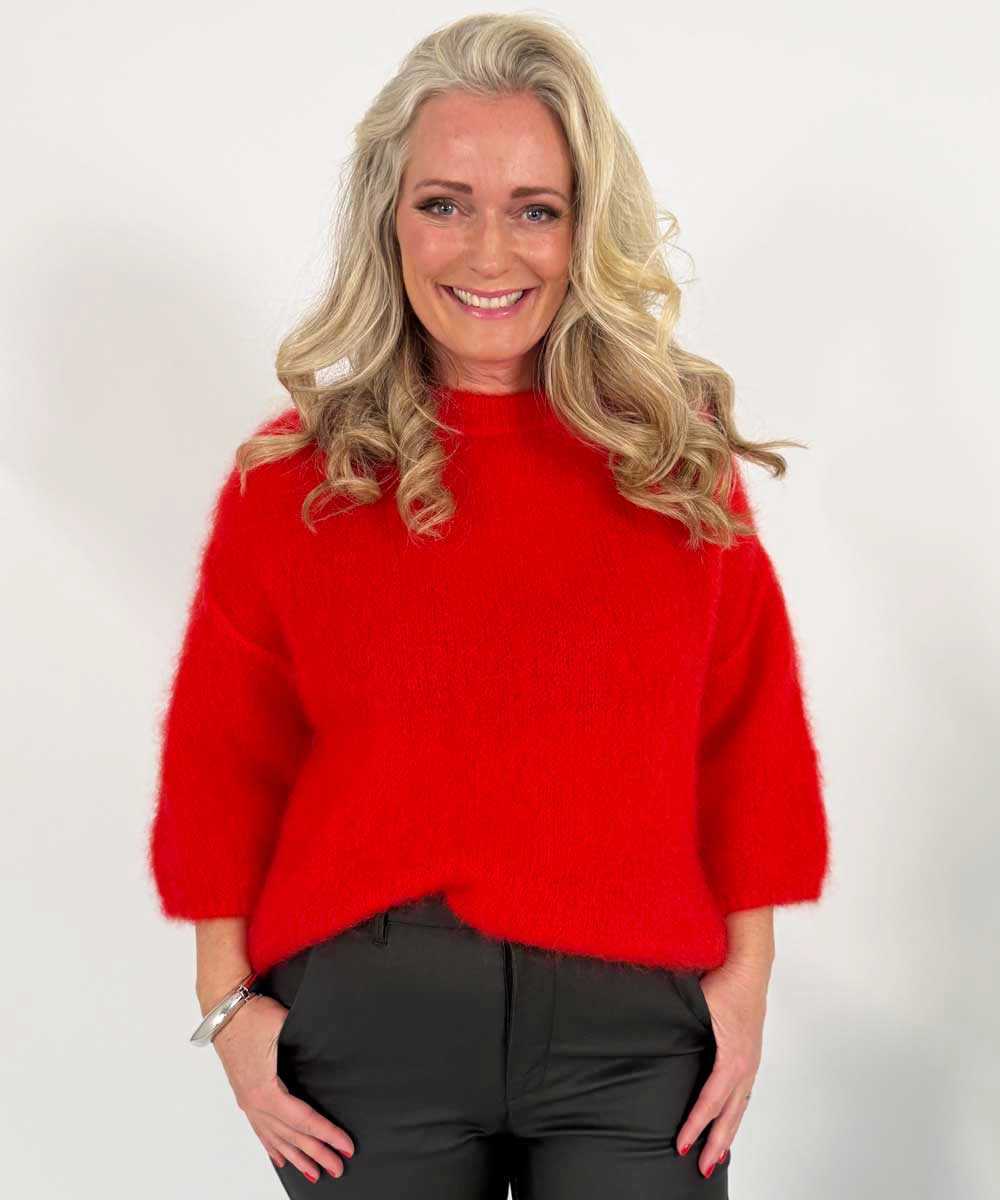 MOHAIR Stickad Tröja - Röd